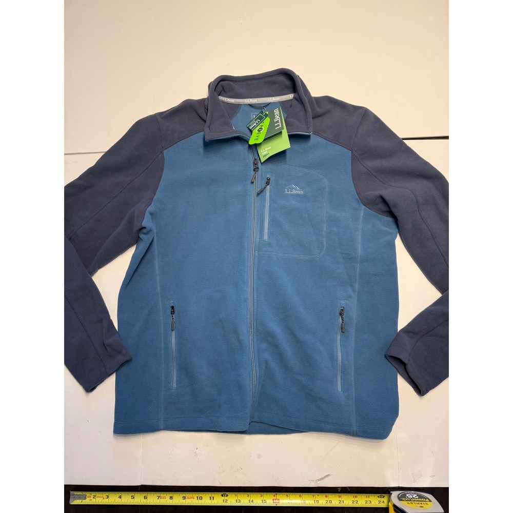 LL Bean Trail Fleece FZ Jacket Mens Large Blue Grey Recycled 511742 NWT